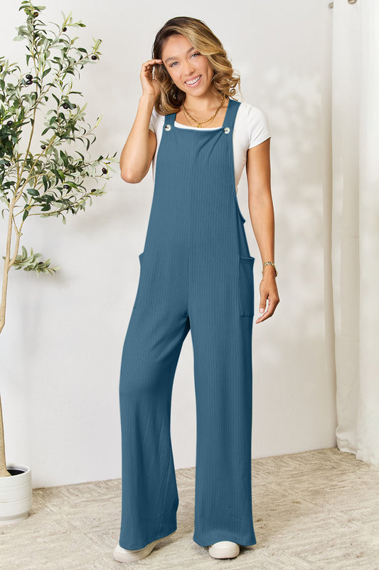 Double Take Ribbed Wide Strap Jumpsuit